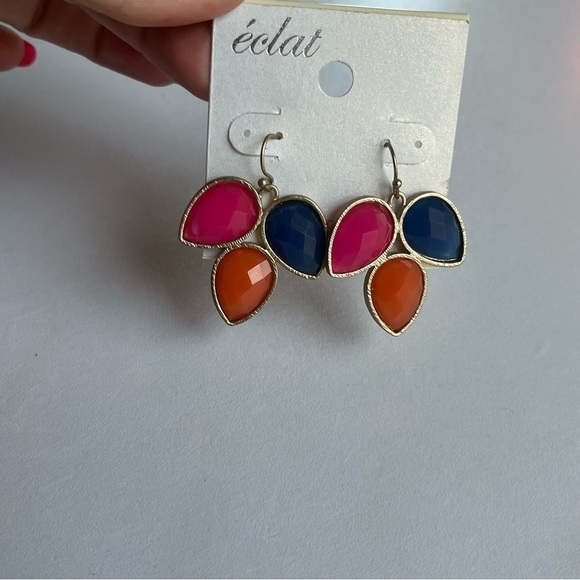 NEW eclat Acrylic Bead Flower Stud In Gold Plating Earrings Blue Pink Orange - Picture 3 of 5
